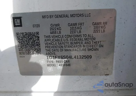 2020 Chevrolet Bolt Ev Fwd Lt z USA, uszkodzony, nr VIN 1G1FY6S04L4132509